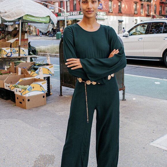 NWT Lulus Moments That Last Hunter Green Long Sleeve Cutout Jumpsuit - Picture 1 of 12